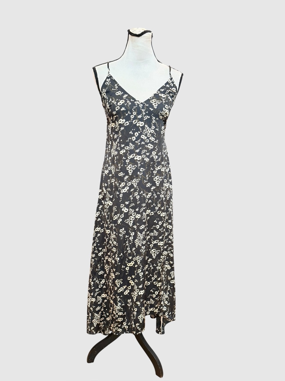 Free People satin slip vneck dress black floral